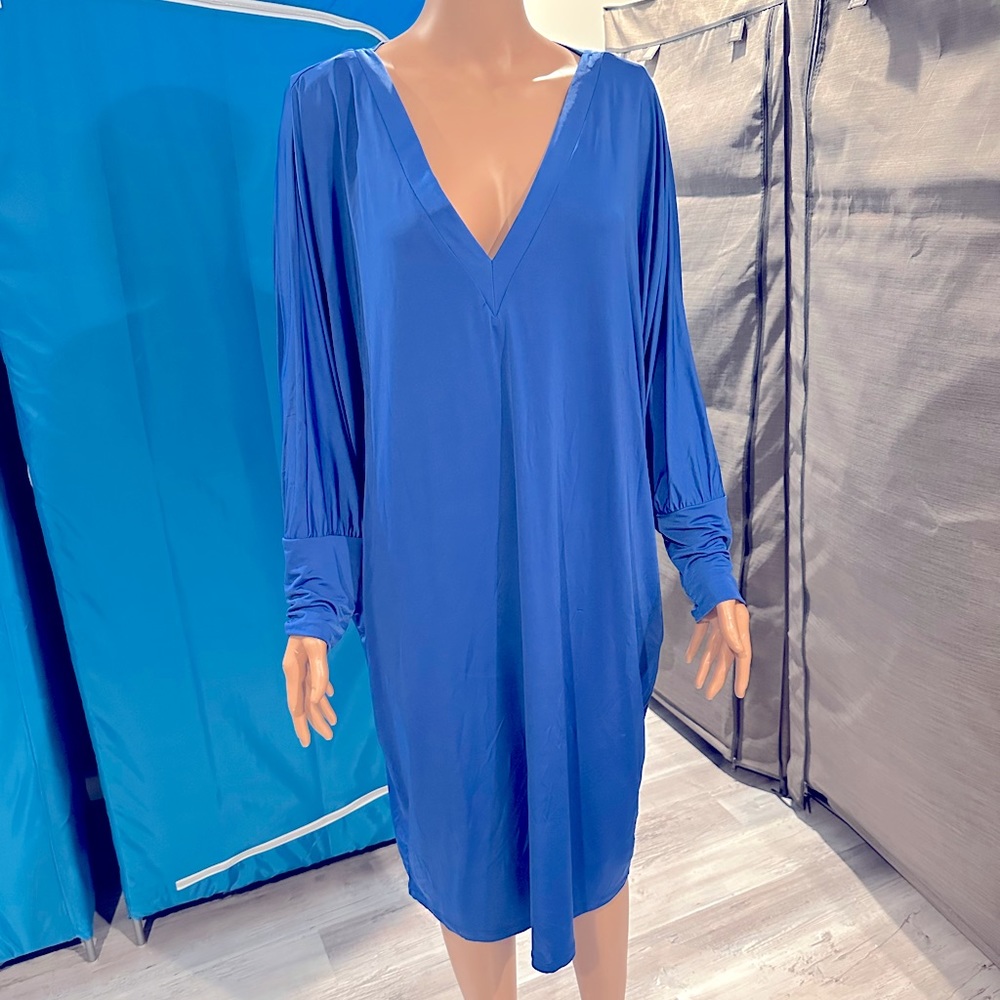 Blue nylon long sleeved dress.